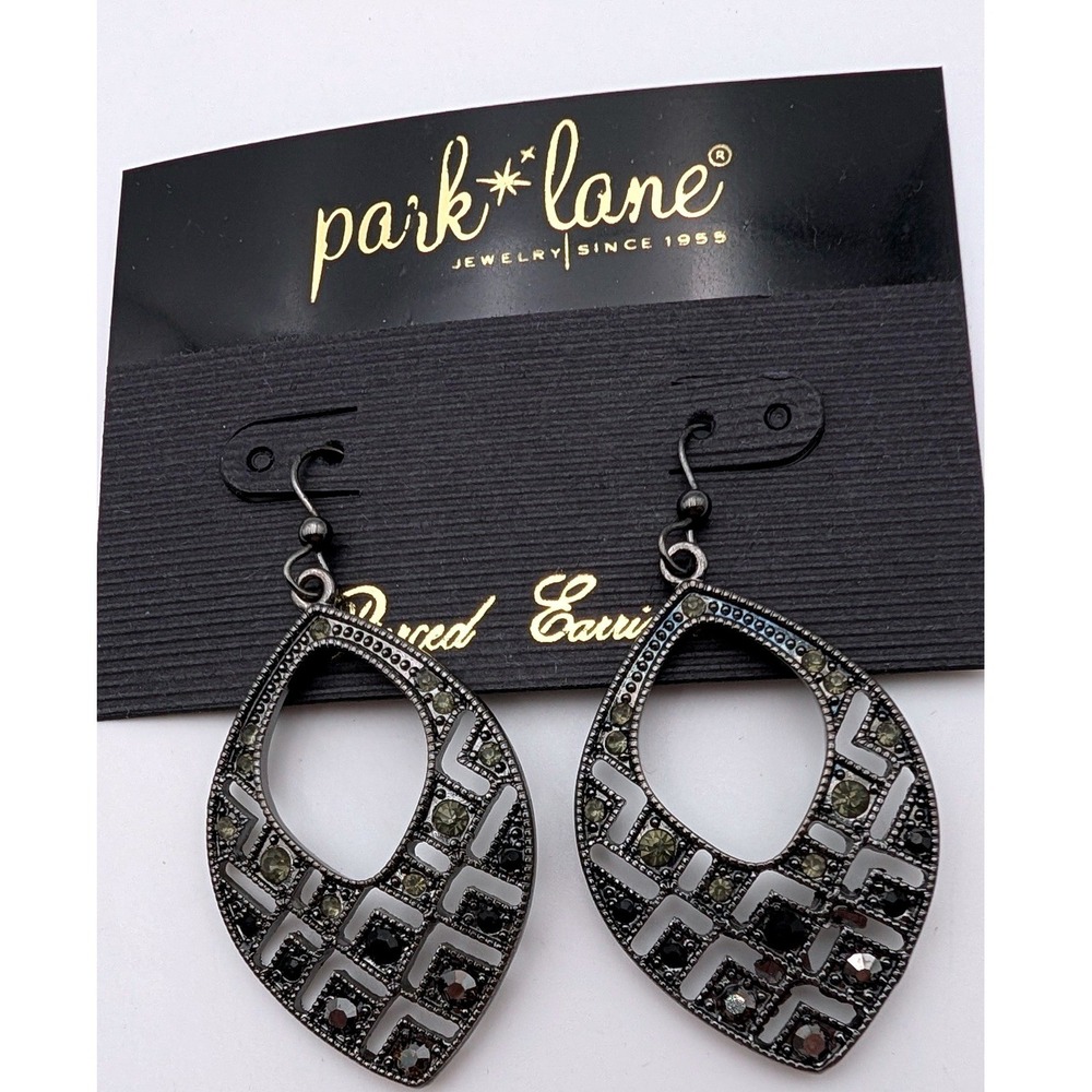 Park Lane Teardrop Earrings Gunmetal Geometric Rhinestone Dangle Grey Black New